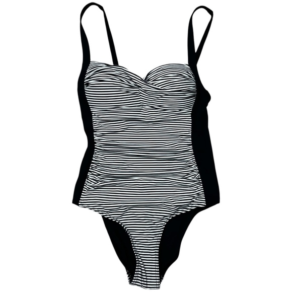 Nip Tuck Swim One Piece Swimsuit Black White Striped Ruched Tummy Control Size 6 - Picture 13 of 13